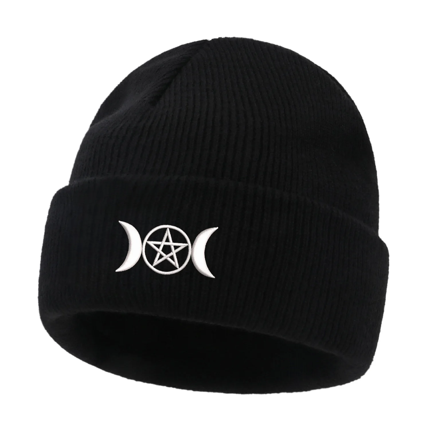 

Шапки с вышивкой Triple Moon Pentacle, вязаные шапки, зимние толстые шапки для мужчин и женщин, теплые шапки для взрослых