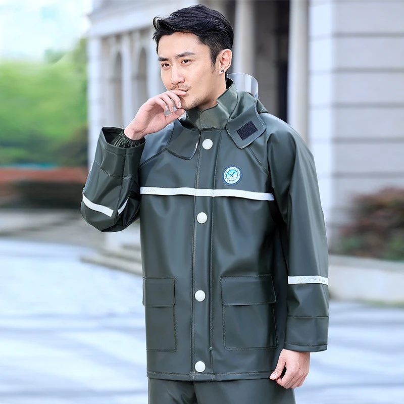 Thick Rubber Raincoats Suit Motorcycle Rain Coat Pants Riding Poncho Waterproof Rain Jacket Cycling Hiking Protective Rain Gear