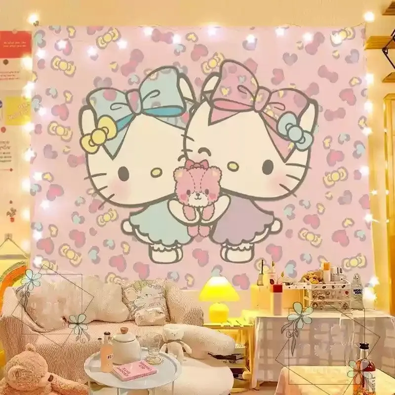 Hello Kitty Cartoon Tapestry Hanging Wall Dormitory Bedroom Bedside Decorative Tapestry Live Wall Cloth for Children Teens