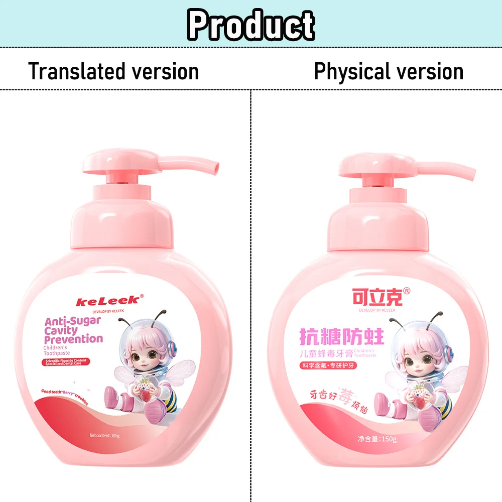 KeLeek Kids Bee Venom Toothpaste 150g Strawberry Flavor Anti-Cavity Gentle Clean Oral Care Safe for Children Daily Use