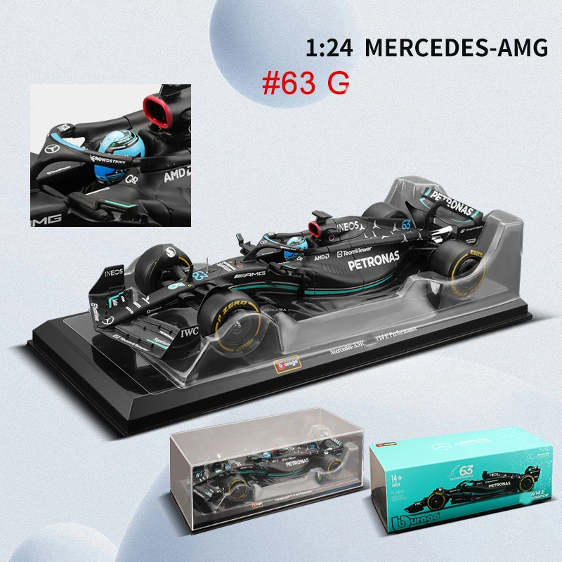 1:24 2023 Mercedes AMG W14 Racing Cars #44 #63 RACING Bburago Diecast Cars Model For Adults