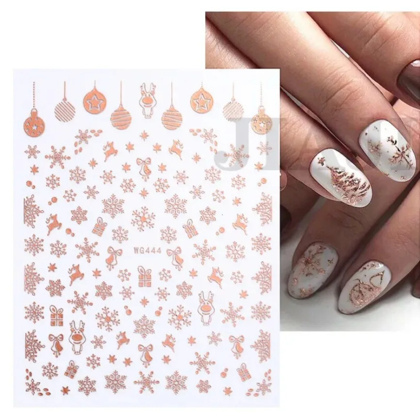 Holographic Gold Elk Nail Sticker Christmas Metallic Snowflake Santa Claus Tree Winter Xmas New Year 3D Slider Nail Decoration