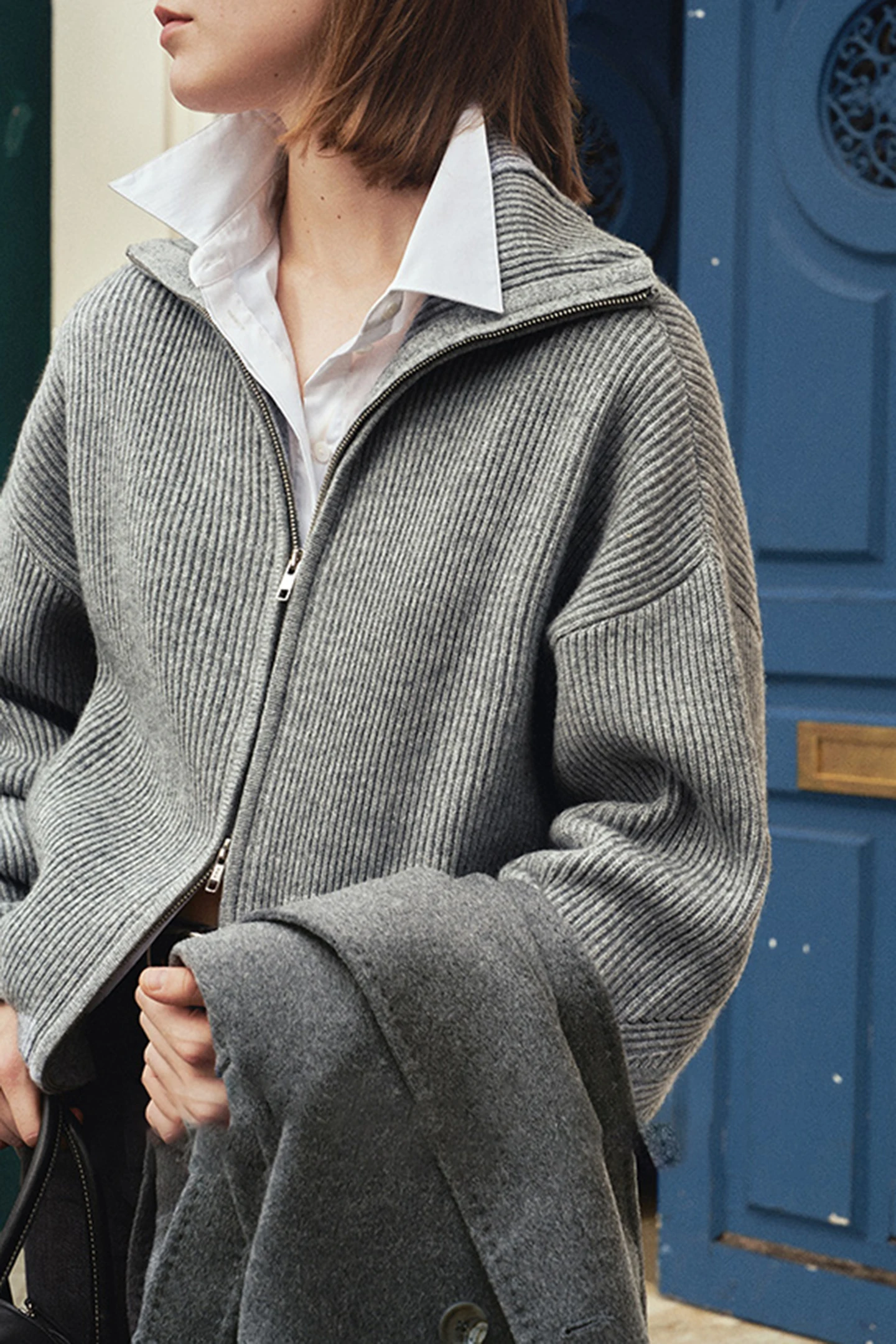 

Женский свитер из 100% мериносовой шерсти, кардиганы, осень-зима, ленивая свободная толстая одежда, воротник-стойка на молнии, топы в американском стиле ретро