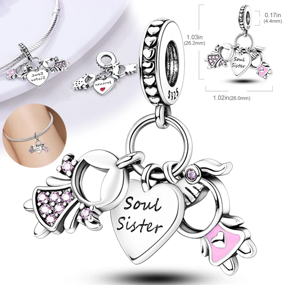 S925 Silver Forever Love Mother Family Sister Heart Charms Beads Fit Original Bracelet Charm Diy Family Gift for Women