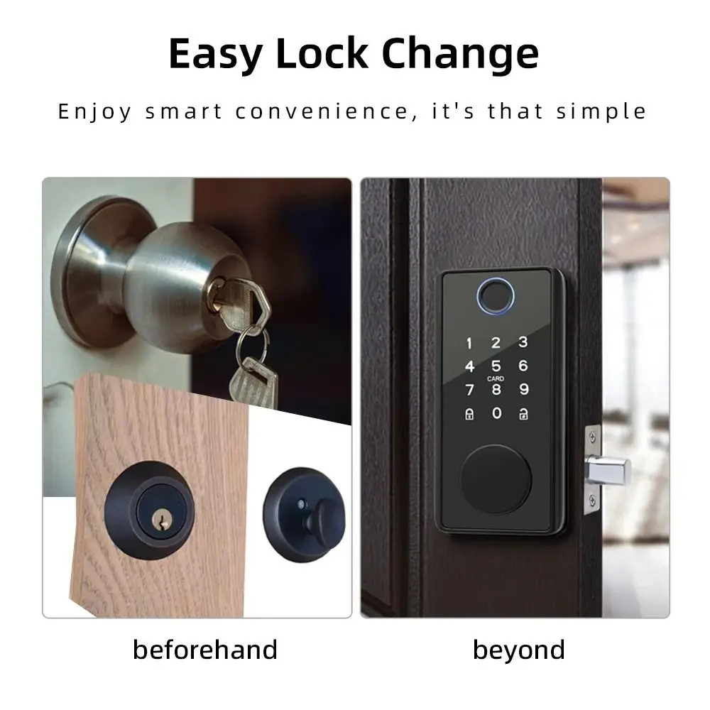Aluminum Alloy Smart Card Digital Code Lock Anti-theft Design Bluetooth-compatible Biometrics Door Lock Fingerprint Recognitio