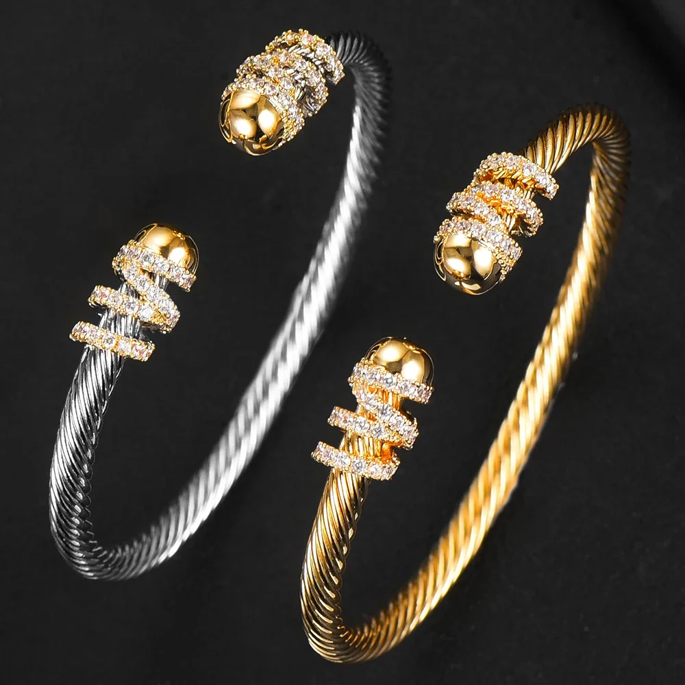 Trendy Luxury Stackable Bangle Cuff For Women Wedding Full Cubic Zircon Crystal Dubai Silver Color Party Bracelet 2023 Jewery