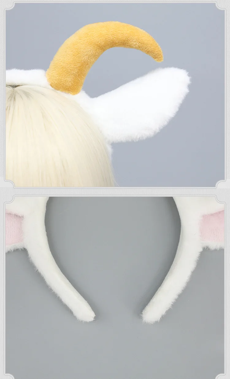 Niedliche Lolita Plüsch Langhorn-Lamm-Stirnbänder Cosplay Halloween Tierkostüm-Requisiten Ziegenohren Kopfschmuck Weihnachts-Fuchs-Haaraccessoires – Detail 13
