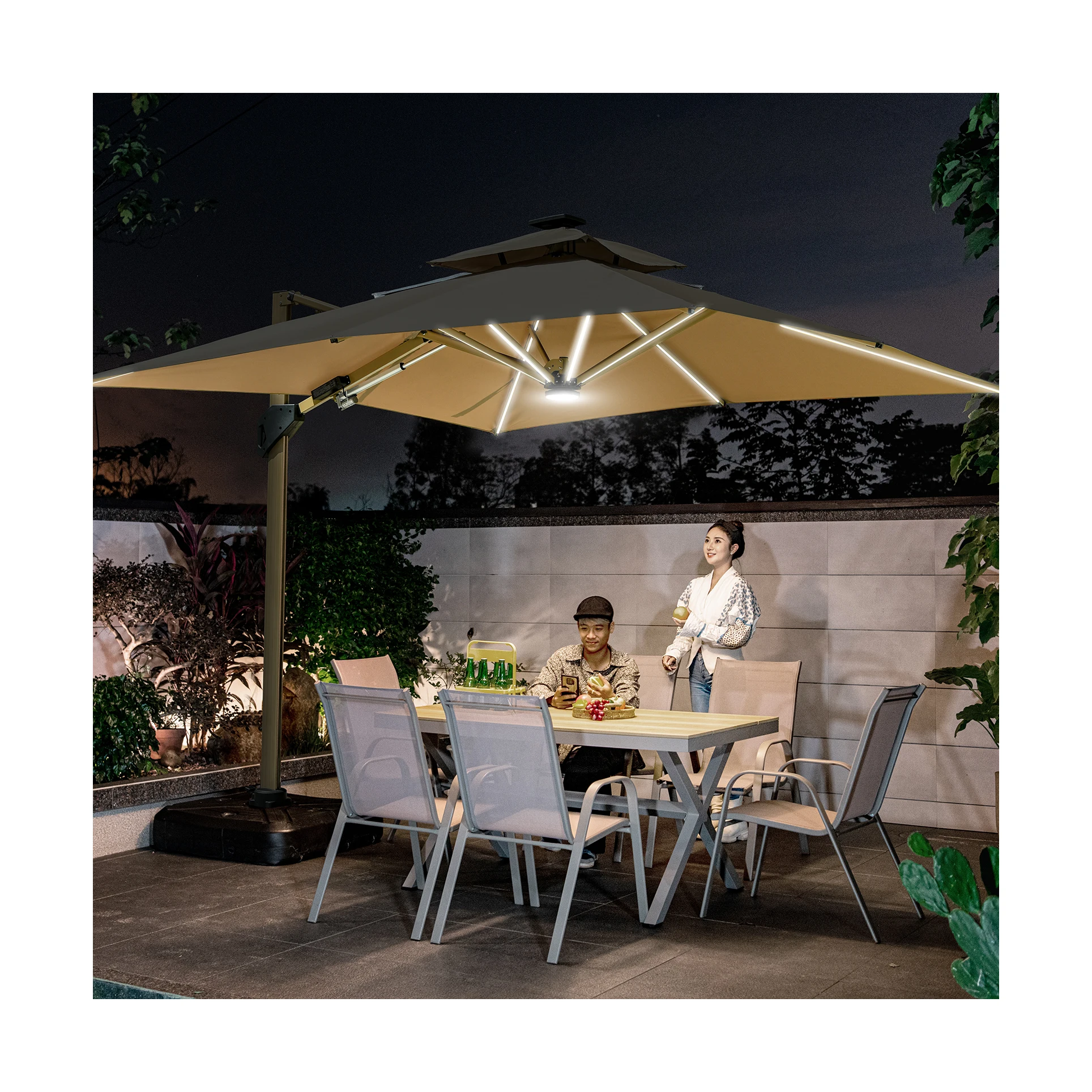 

Sun Umbrella, Outdoor Furniture, with Solar LED Lights, Outdoor Umbrella Furniture Set, Sun Protection and Rain Protection