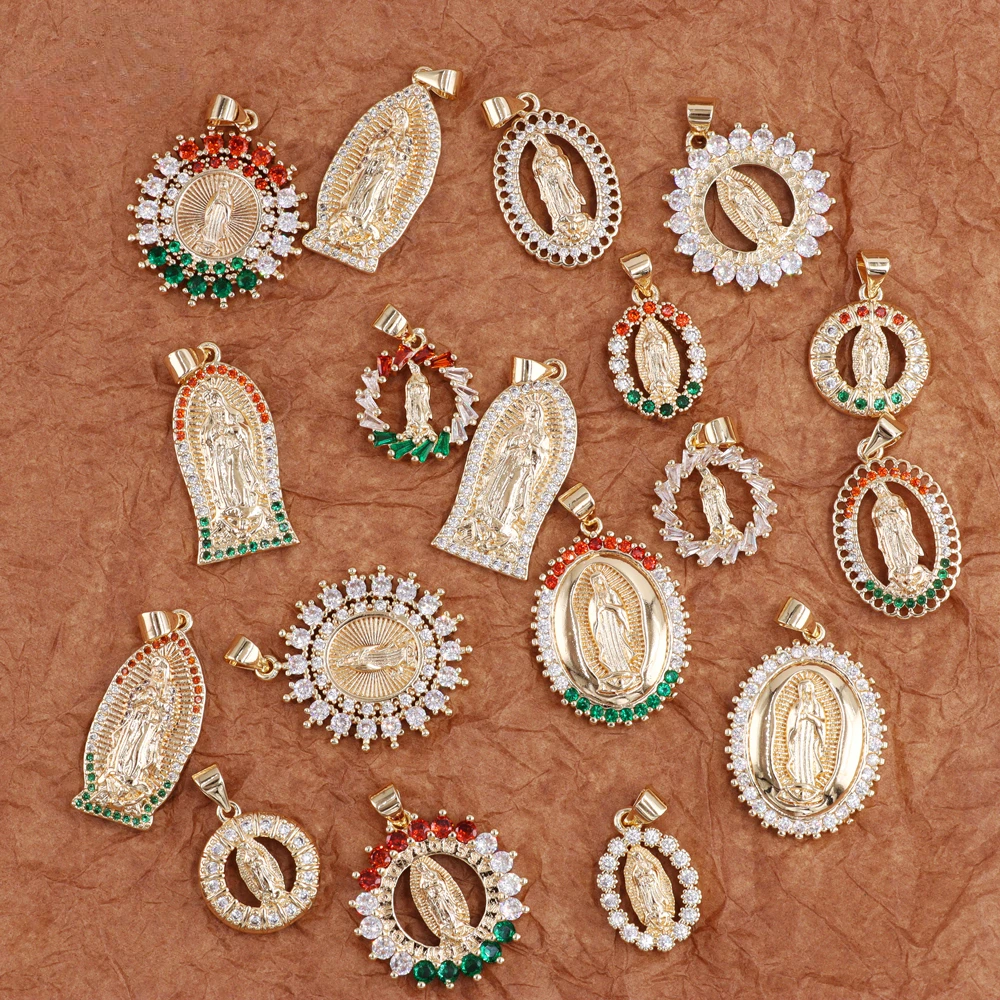 Ruixi-dijes de moda para mujer, joyería Religiosa brillante, sin accesorios descoloridos, colgante cristiano de la Santa Virgen María, Guadalupe