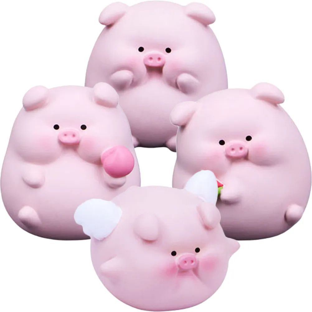 4pcs Resin Piggy Ornament Set – Cartoon Desktop, Shelf, Car Dashboard & Garden Decor
