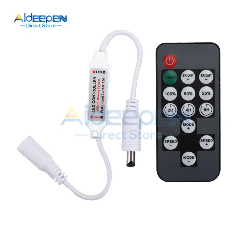 Dc 5-12v led luz de tira controlador de cor única 14 teclas rf controle remoto sem fio led controlador de escurecimento com tempo