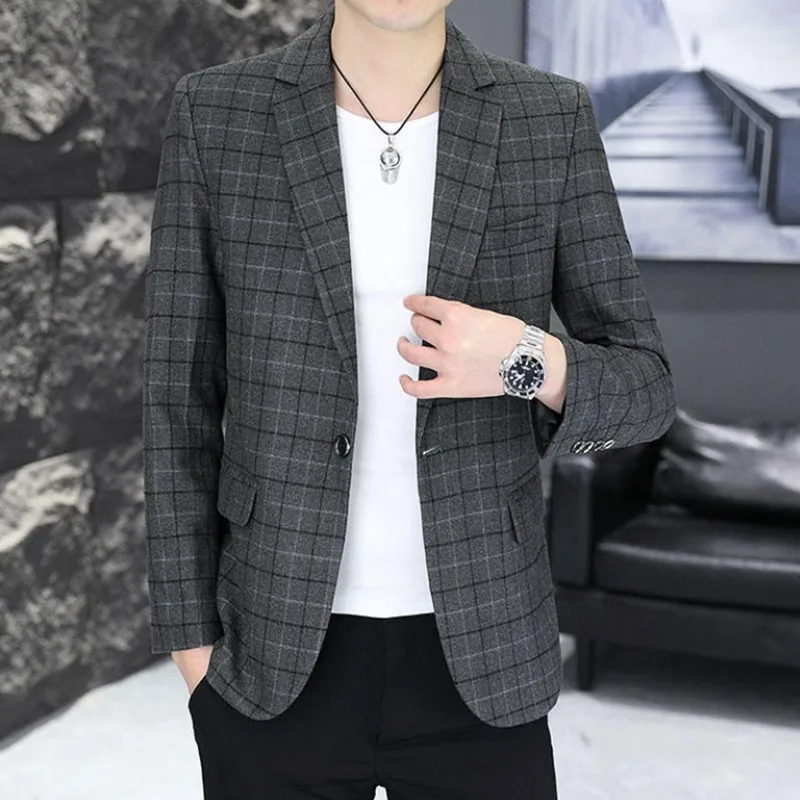 The Main Promotion of New Explosive Spring Slim-fit Office Plaid Pattern Suit Leisure All Comfortable Handsome Men's Clothing