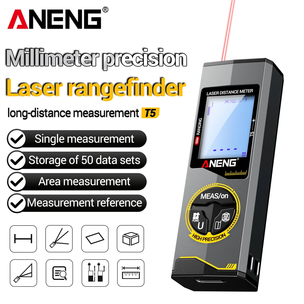 

ANENG T5/T5Pro/T3/T3Pro series rangefinder set with a range of 30 meters and 50 meters high-precision room measuring instrument
