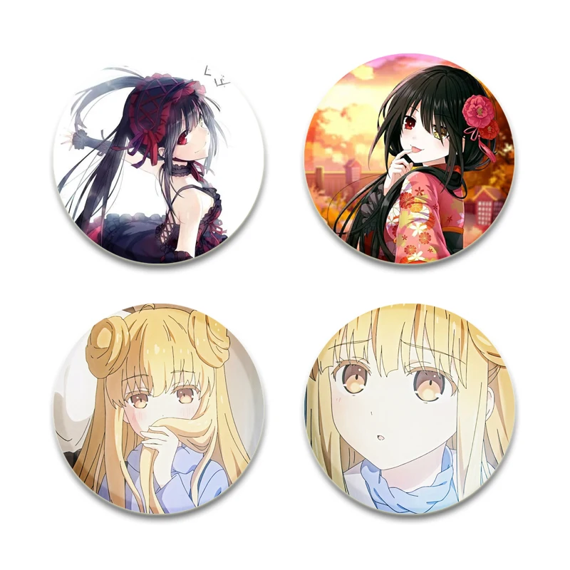 Anime Date A Live Cartoon Style Badge Funny Brooches on Backpack Clothes Handmade Round Enamel Pins for Jewelry Gift Accessory