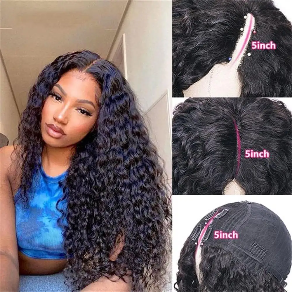 Water Wave V Part Wig Human Hair For Black Women No Leave Out Brazilian Human Hair Wig Glueless Curly U Part Wig Human Hair