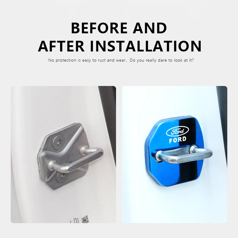 4PCS Car Door Lock Cover Stainless Steel Protection Accessories For Ford Focus Fiesta Puma Ranger Kuga MK7  MAX