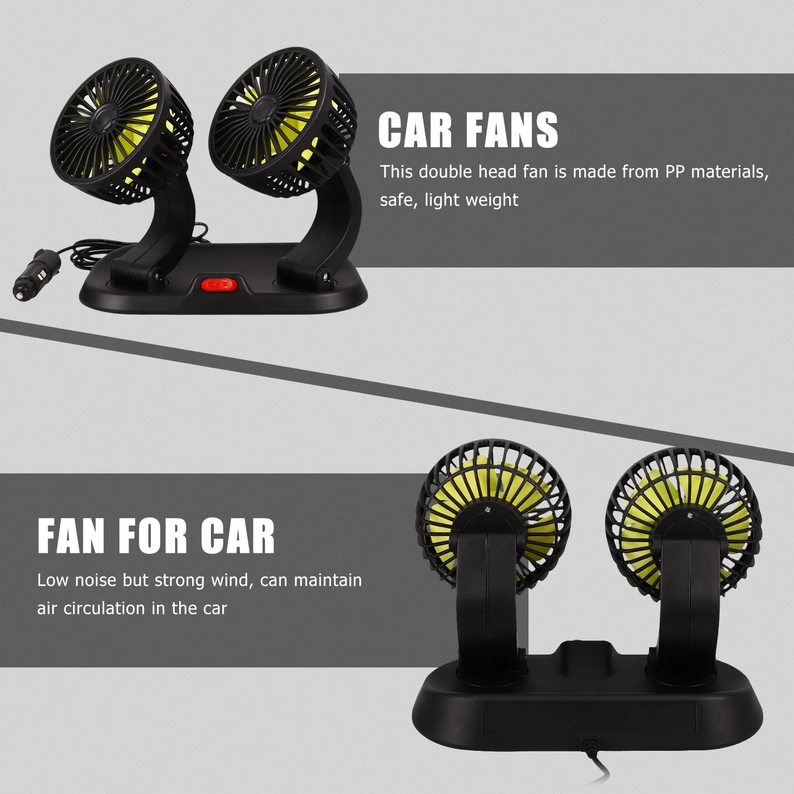 

Портативный автомобильный вентилятор с двумя головками, компактный, регулируемый, для охлаждения салона автомобиля, внедорожника, грузовика, фургона, для улучшения воздушного потока в салоне автомобиля