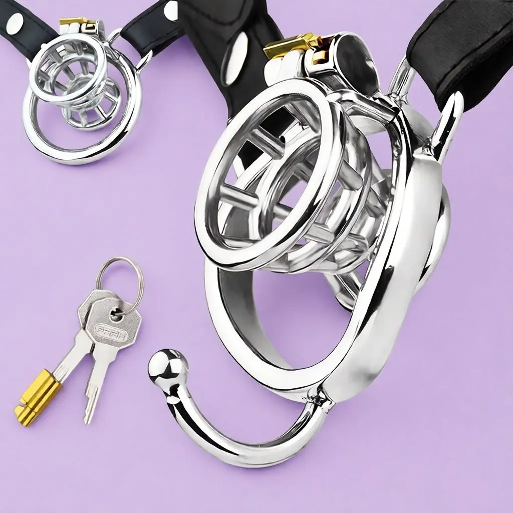 LUUK Male 304 Stainless Steel Ring/Arc Ring Waisted flower basket style Chastity Cage Device With Belt Invisible Lock BDSM Toy