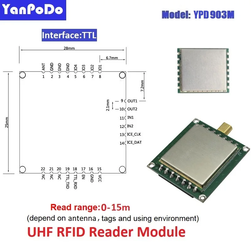 Yanpodo long range 10cm-8m UHF RFID module TTL RFID reader USB/RS232/TCP IP Mini Embedded 865-868Mhz 902-928mhz free SDK demo