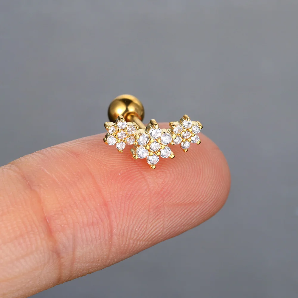 1PC Flower Stud Earring Cubic Zirconia CZ Ear Piercing for Women Helix Flat Tragus Lobe Piercing Earring Ear Cartilage Jewelry