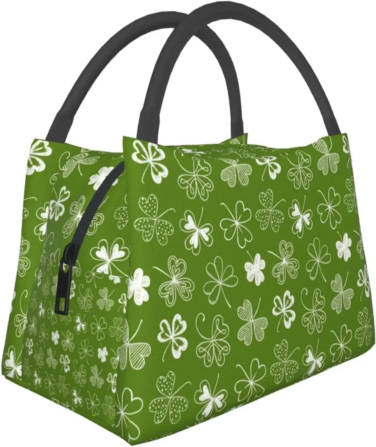 

St. Patrick's Day Green Shamrock Clover Lunch Bag Portable Reusable Insulated Lunch Box for Women Men Work School Picnic Travel