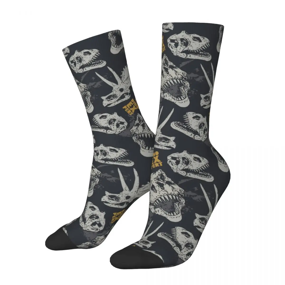 Crazy Sock for Men Dinosaur Skull And Typography Hip Hop Harajuku Dinosaur Happy Pattern Printed Boys Crew Sock Novelty Gift