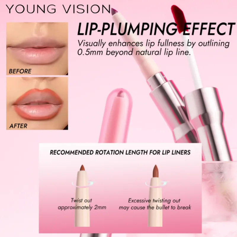 Langlebiges Lipgloss- und Lipliner-Stift-Set, feuchtigkeitsspendender Lippenfleck, glatte Farbe, nährendes Anti-Falten-Lippen-Make-up für Frauen