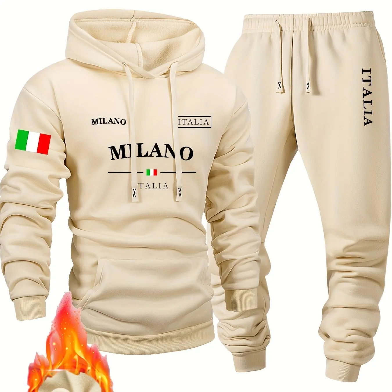 Neues Frühlingsmode-Sport-Hoodie-Set für Herren, mit Pullover mit Milan-Buchstaben und Flaggen-Print und Sporthose, weich und bequem