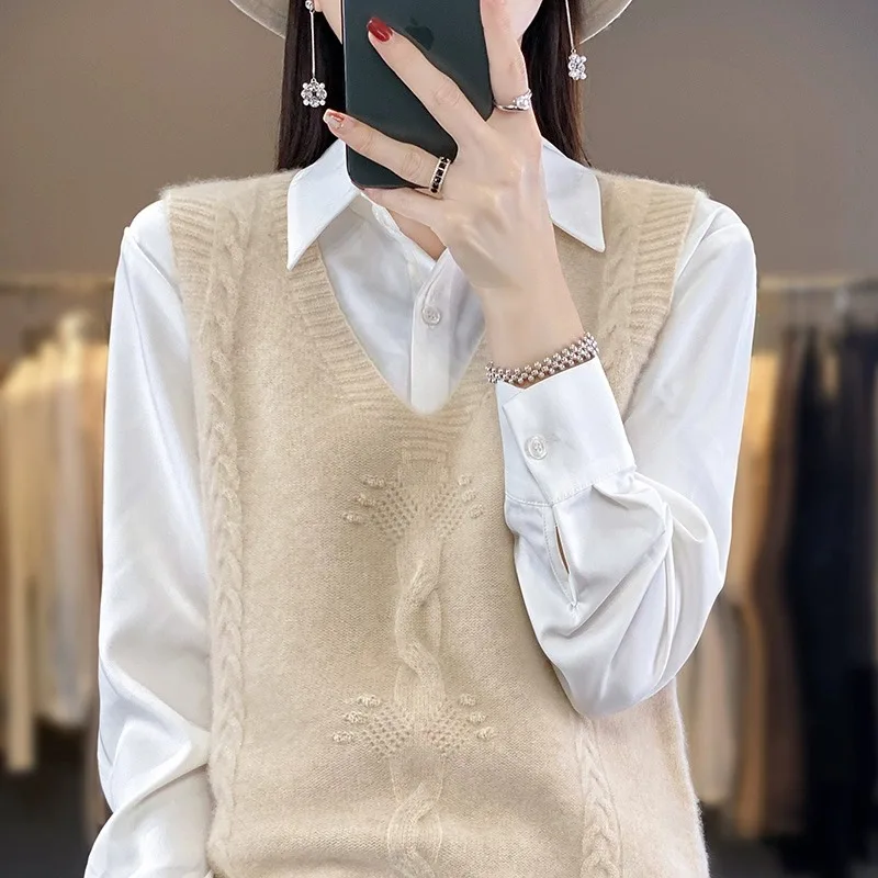 00% Camere V-Ne سترة صوف محبوكة فضفاضة للنساء ملابس خارجية Faion طبقات Sle النسخة الكورية سترة سترة الخريف الشتاء #2