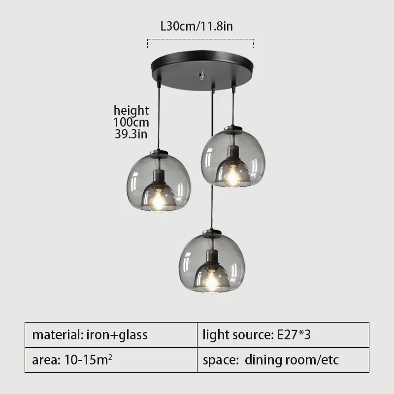 Imagem -06 - Lustre de Teto Led de Vidro Pingente Preto para Sala de Estar Mesa de Jantar Cozinha Quarto Arte Cinza Moderna Luz Suspensa E27