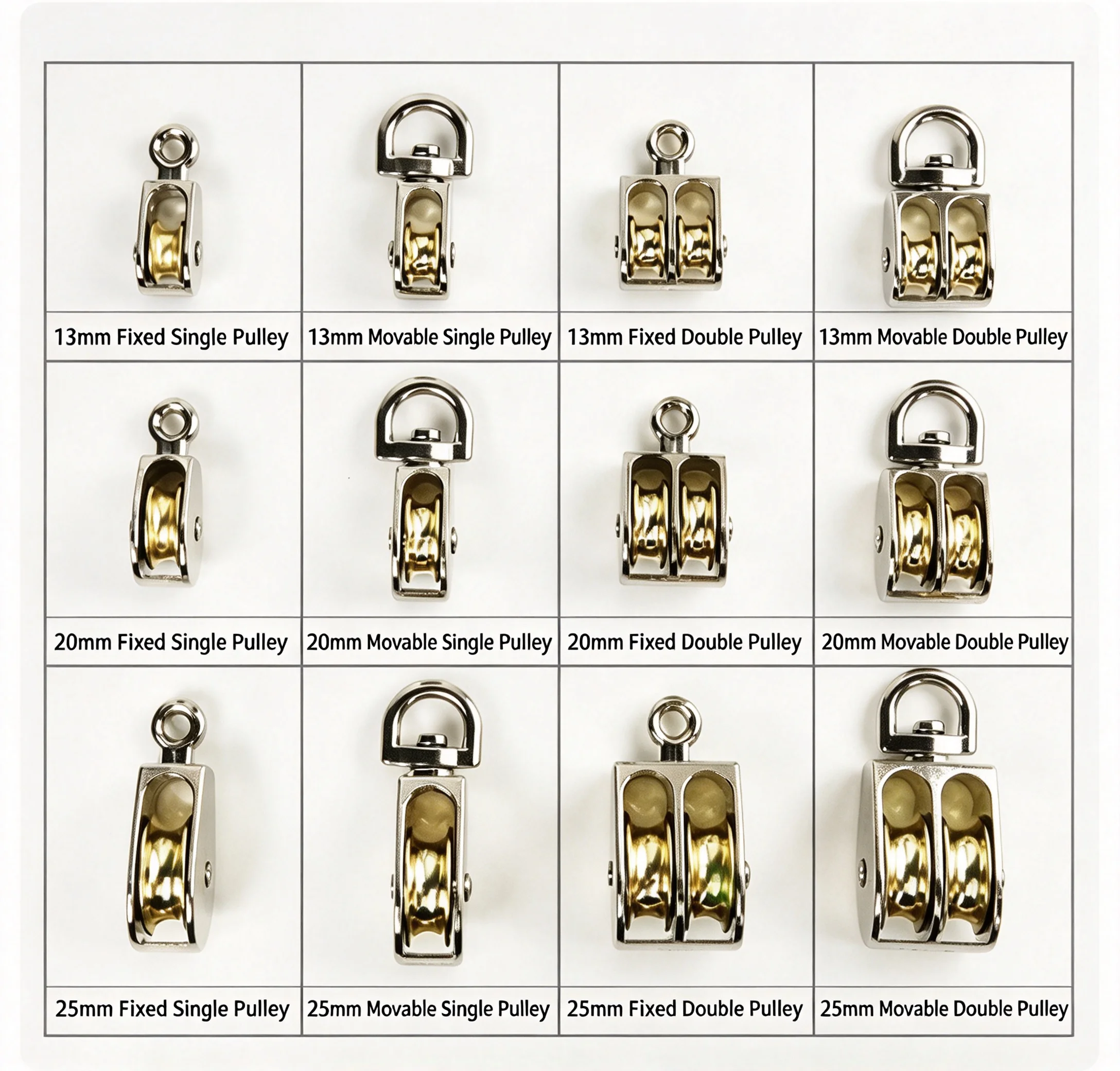 13/20/25/362/36/48mm Metal Sheave Zinc Alloy Fixed Pulley Crown Block And Tackle Lifting Wheel Mini Single/Double Pulley For DIY