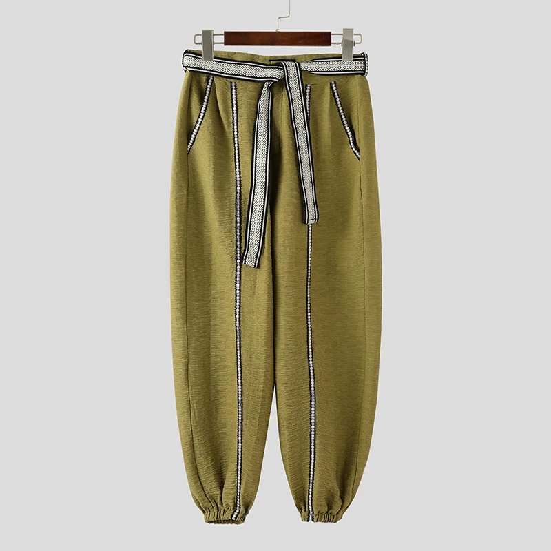 

INCERUN мужские брюки в стиле пэчворк, повседневные брюки на шнуровке, мужские уличные брюки с карманами, свободные модные повседневные мужские длинные брюки 2025 года