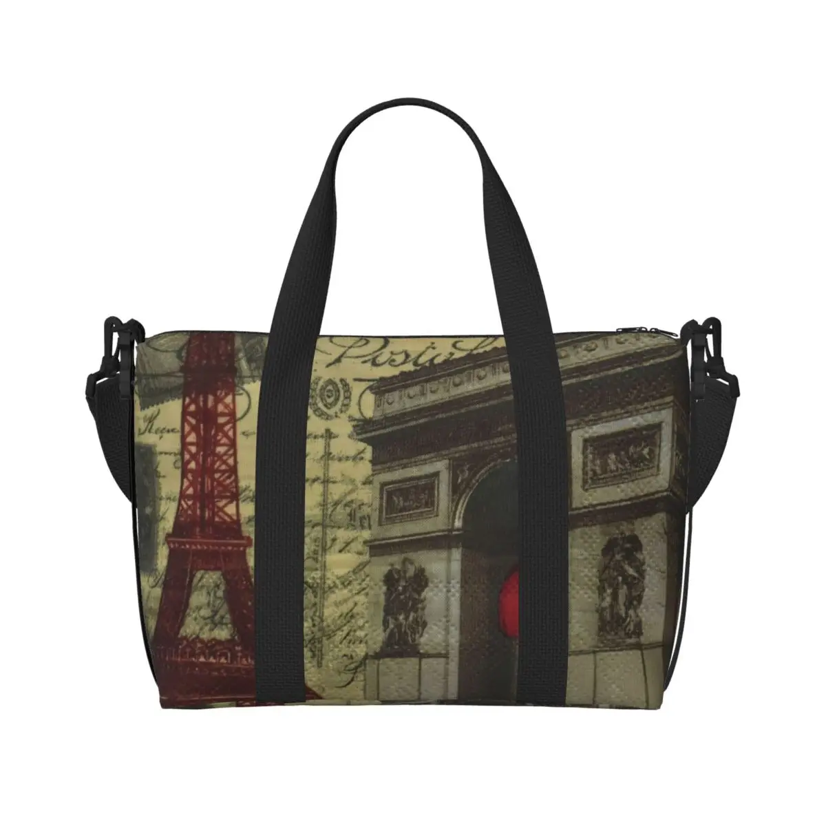 Custom Vintage France Paris Eiffel Tower Beach Tote Bag Women Extra Large Gym Carry On Travel Shopping Bags