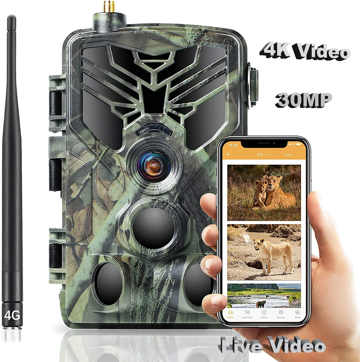 4K 30FPS Live Video APP Trail Night Camera Hunting Cameras Cloud Service 4G Cellular Mobile 36MP Wireless Wildlife Surveillance