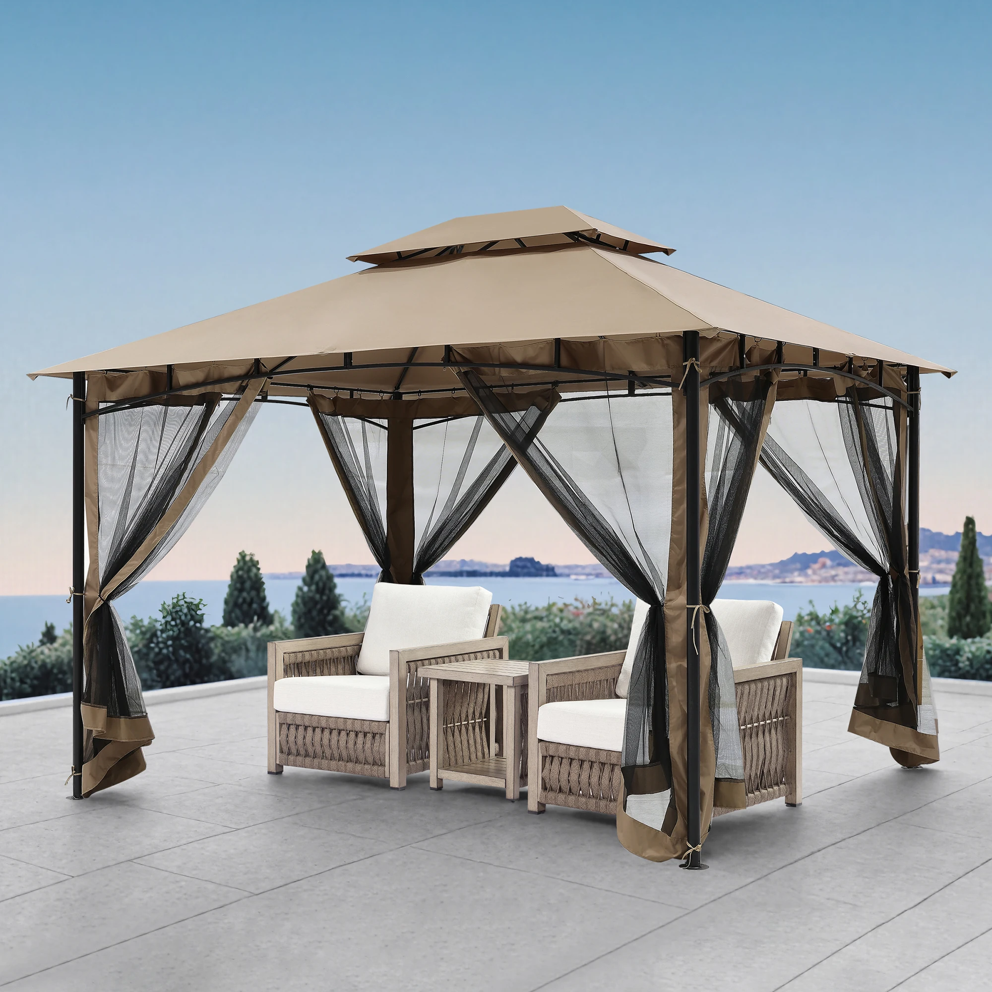 

10'x 12' Outdoor Patio Gazebo Canopy Tent With Steel Frame Garden Backyard Mosquito Netting For Outdoor Furniture