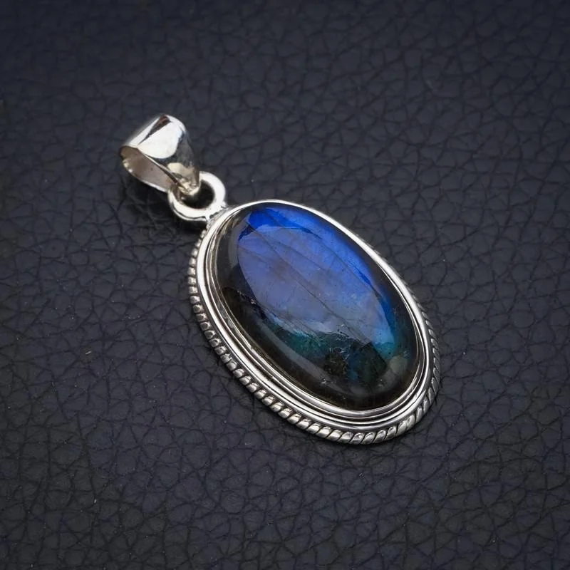 

StarGems Natural Blue Fire Labradorite Handmade 925 Sterling Silver Pendant 1.5" F5260