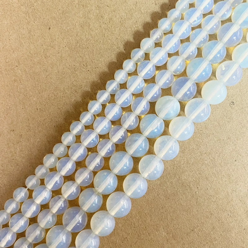 Natural Stone Smooth White Opalite Quartz Loose Beads 15