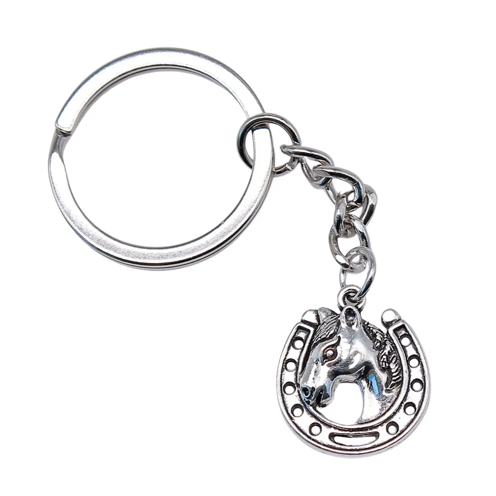 Souvenirs Gift DIY Metal Keychain Holder Antique Silver Color 21x19mm Horseshoe Horse Pendant Keyring