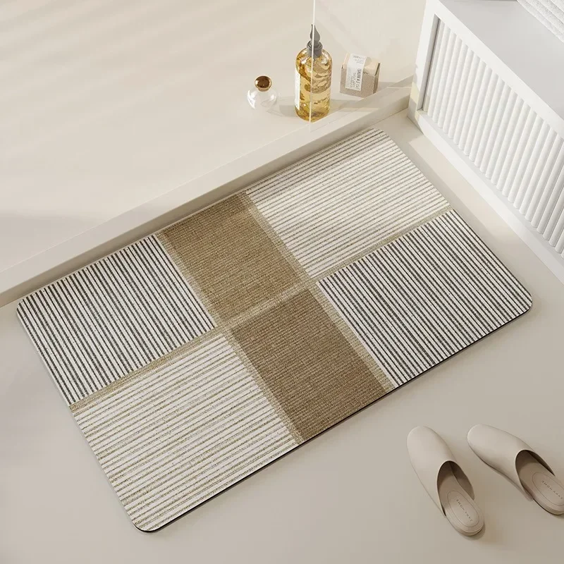 Non-slip Floor Mat for Bathroom, Diatom Mud, Striped Line Rug, Bath Foot Mats, Japanese Style