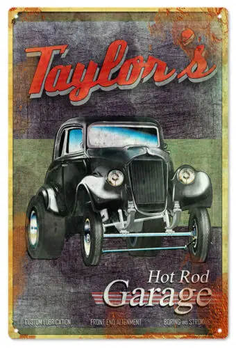 Taylor'S Hot Rod Garage Vintage Style Sign Classic/Hot Rod Car Signs