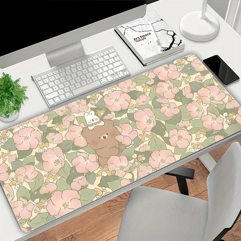 

Коврик для мыши с мультяшными кроликами и медведями, премиальная резиновая основа, нескользящий прочный настольный коврик, края с точной строчкой