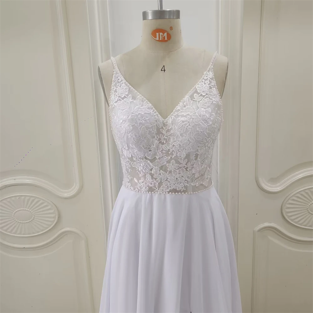 ZJ6012 مخصص زهرة ألف خط الحبيب فساتين الزفاف للنساء السباغيتي حزام 2025 بلا أكمام العروس بوهو فستان زفاف #2