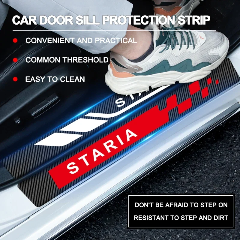 4pcs Car Door Sill Protector Carbon Fiber Sticker Anti Scratch For Hyundai Staria 2023 2022 2021 Accessories