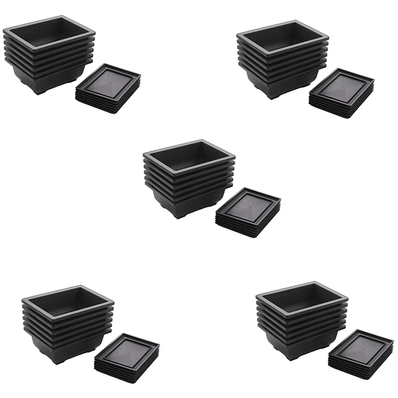 

30-Piece Bonsai Pots-Classic Deep Wet Tray With Built-In Mesh-For Plants, Flowers, Herbs, Plastic Square Pots