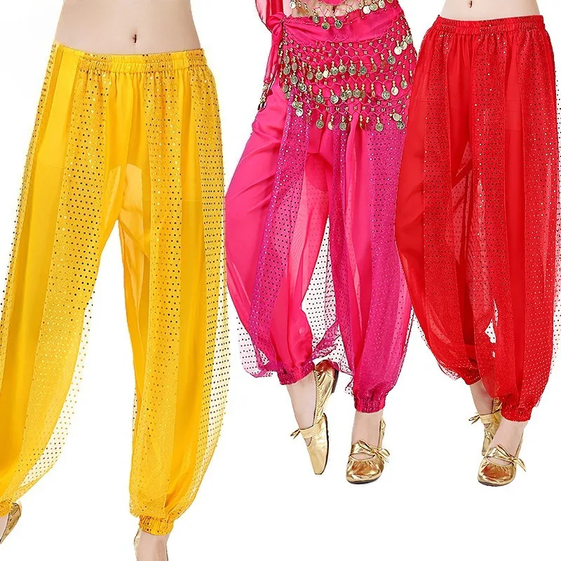 Indian Dance Pants with Sequins, Lantern-style Pants for Belly Dance Performance, Dance Pants for Belly Dance.