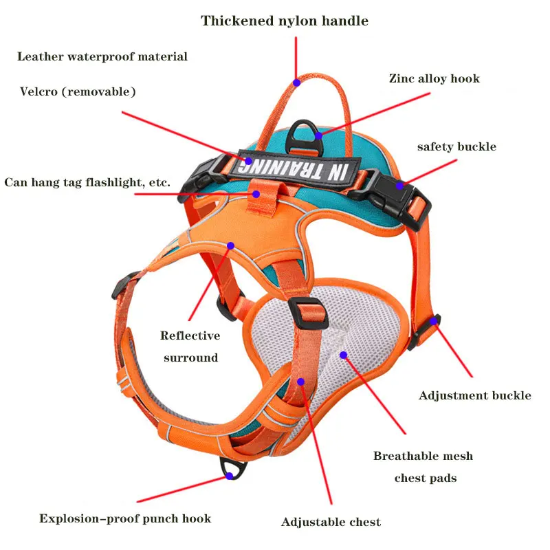 Arnés ajustable de nailon para perro, chaleco reflectante y transpirable, correa de transporte para mascotas medianas y grandes