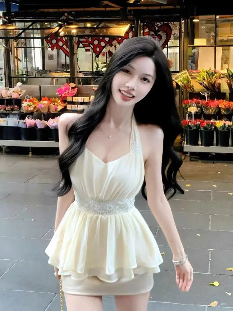 

Новая весенне-летняя женская шифоновая блузка с V-образным вырезом и завязками на шее, облегающая, сексуальная, в китайском стиле, премиум-класса