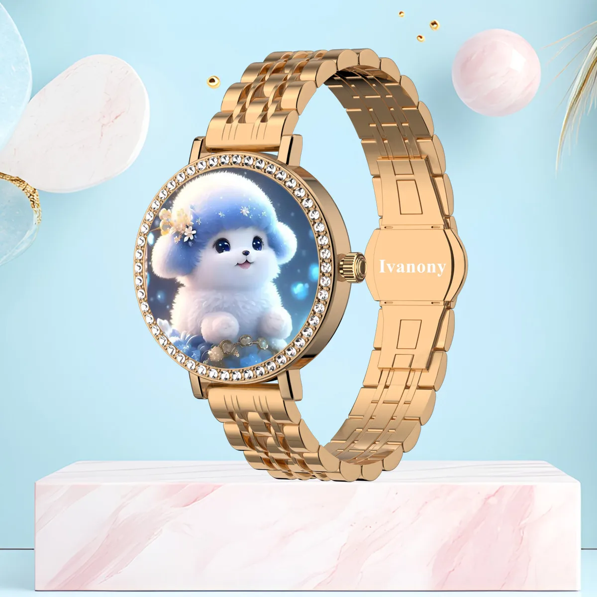 

Rose Gold Smart Watch Woman Bluetooth Call Waterproof IP68 1.19inch Amoled Screen Diamond Frame Ladies Smartwatch Hebrew 2025﻿