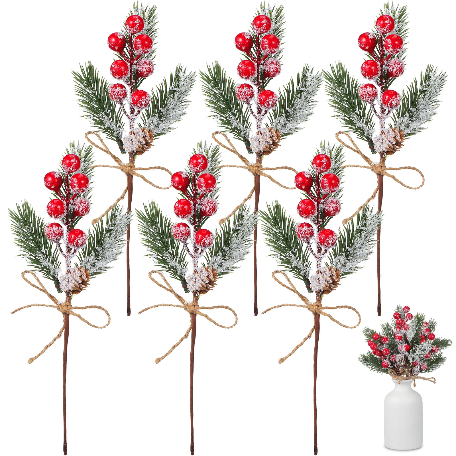 

6Pcs Christmas Berry Pine Picks Artificial Red Berry Branches for Tree Bouquet Floral Stems Xmas Party Decoration