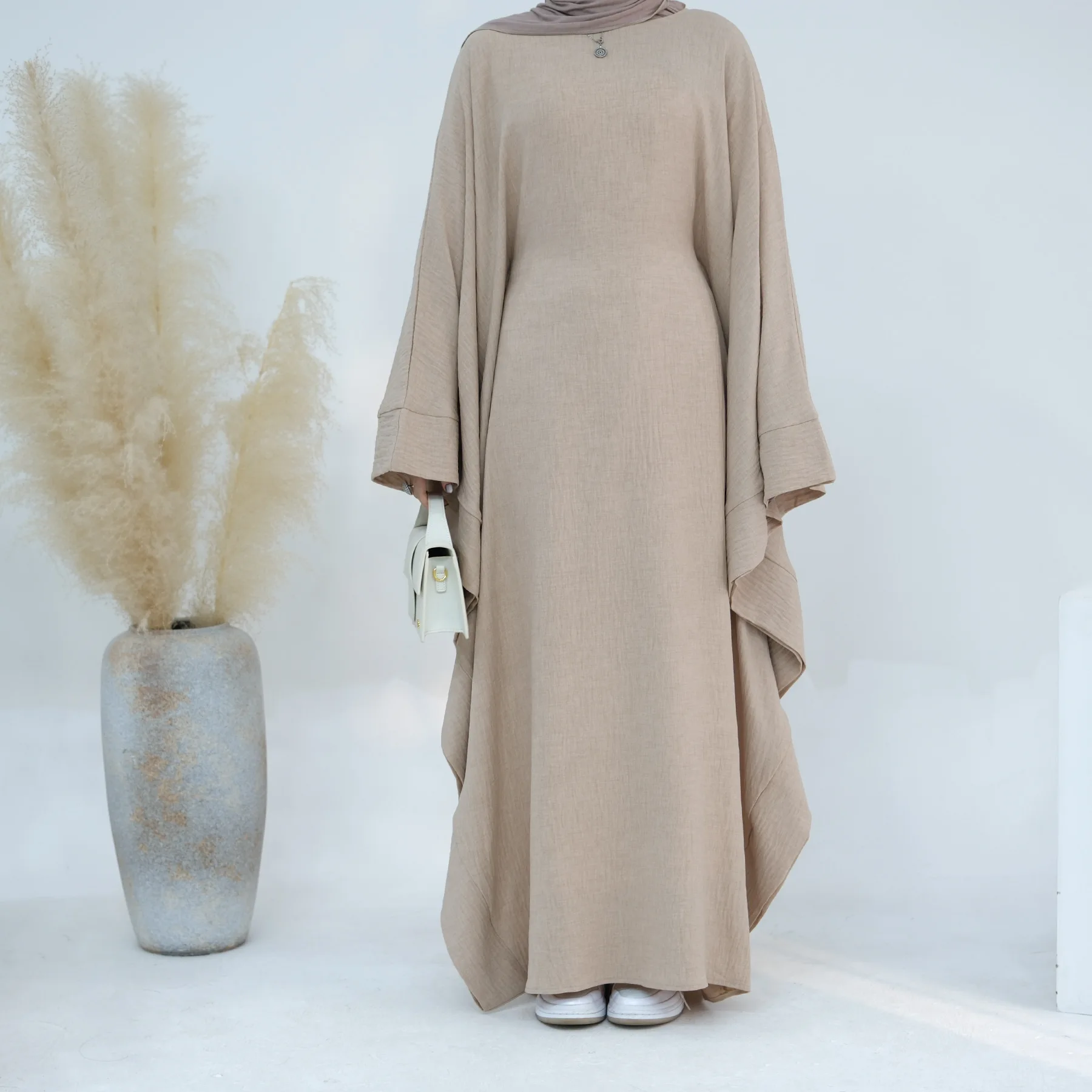 Linen Butterfly Batwing Abaya for Women, Ramadan, Eid Khimar, Dubai, Luxury, Turkey, Islam, Muslim, Kaftan, Modest Dress